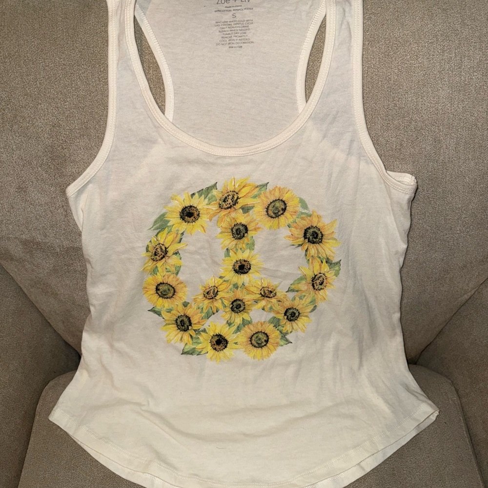 Zoe + Liv Cream Sunflower Tank Top